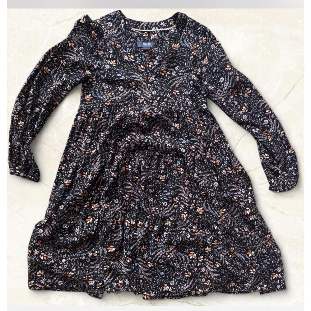 Anthropologie Maeve Black Floral Baby Doll Dress. Size: XS/ S EUC